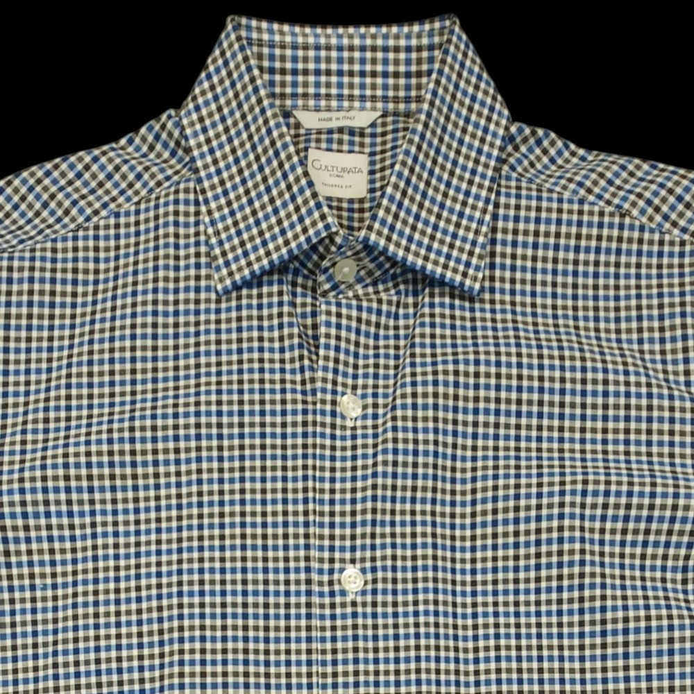 Culturata‎ Roma Dress Shirt Mens Medium 15 3/4 Gingham Check Tailored Fit Italy
